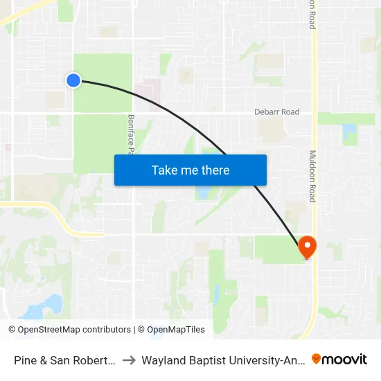 Pine & San Roberto Nne to Wayland Baptist University-Anchorage map