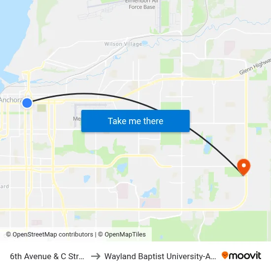 6th Avenue & C Street Ese to Wayland Baptist University-Anchorage map
