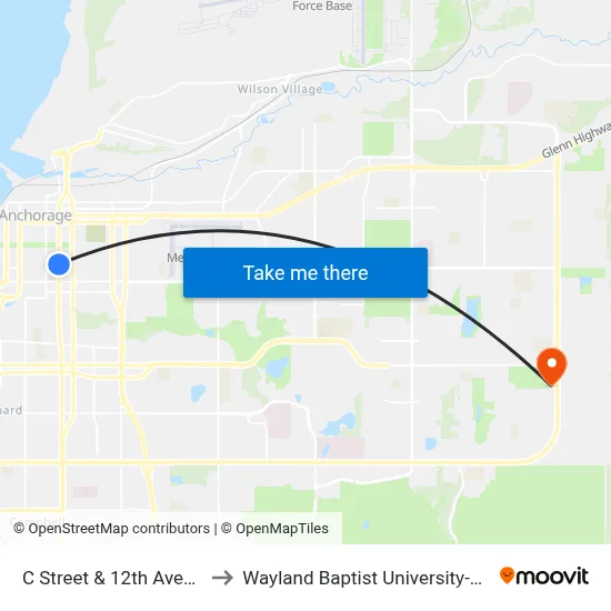 C Street & 12th Avenue Ssw to Wayland Baptist University-Anchorage map