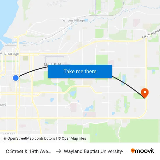 C Street & 19th Avenue Nnw to Wayland Baptist University-Anchorage map