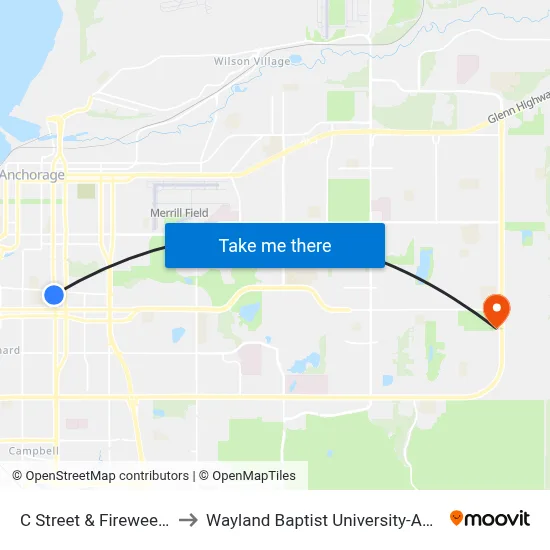 C Street & Fireweed Ssw to Wayland Baptist University-Anchorage map