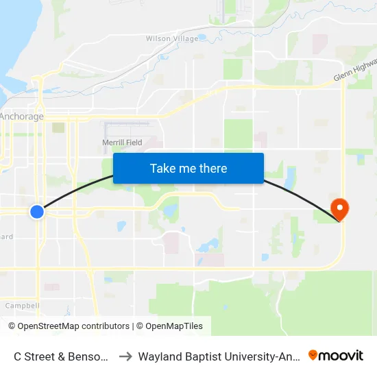 C Street & Benson Nnw to Wayland Baptist University-Anchorage map