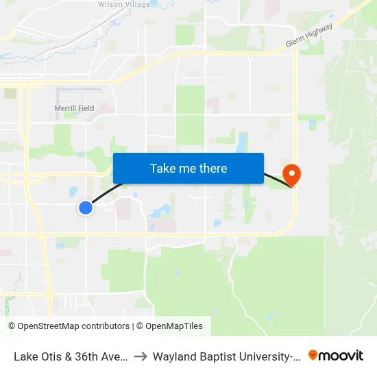Lake Otis & 36th Avenue Ssw to Wayland Baptist University-Anchorage map