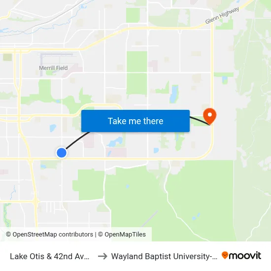 Lake Otis & 42nd Avenue Nnw to Wayland Baptist University-Anchorage map