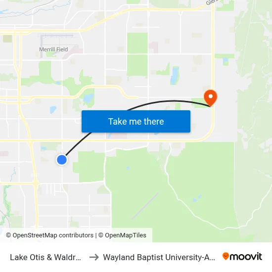 Lake Otis & Waldron Ssw to Wayland Baptist University-Anchorage map
