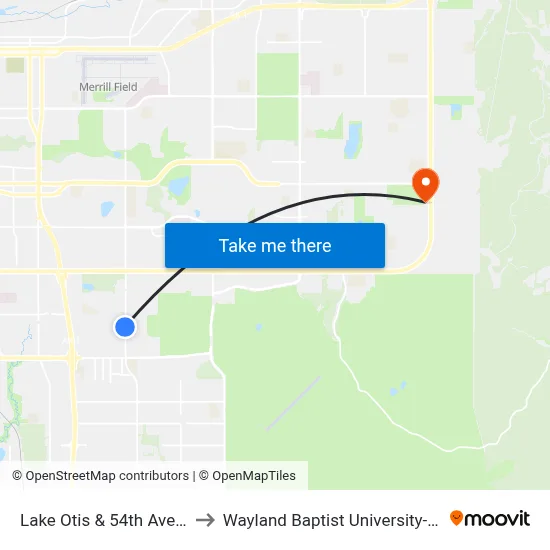 Lake Otis & 54th Avenue Ssw to Wayland Baptist University-Anchorage map