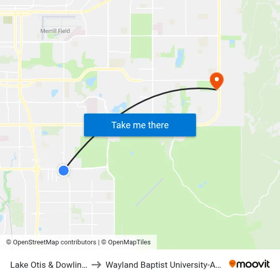 Lake Otis & Dowling Ssw to Wayland Baptist University-Anchorage map
