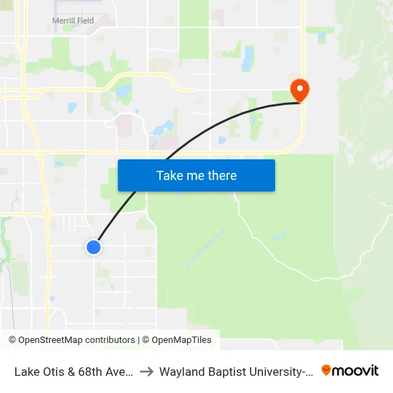 Lake Otis & 68th Avenue Ssw to Wayland Baptist University-Anchorage map