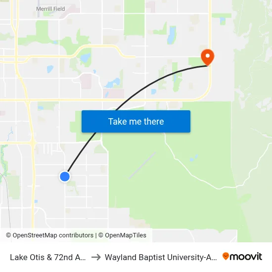 Lake Otis & 72nd Ave Ssw to Wayland Baptist University-Anchorage map