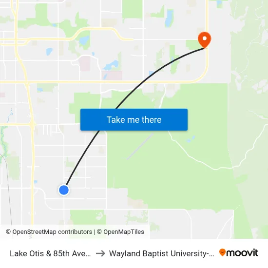 Lake Otis & 85th Avenue Nnw to Wayland Baptist University-Anchorage map