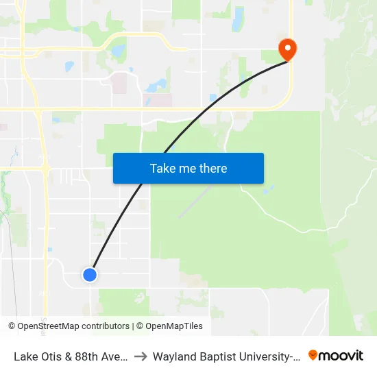 Lake Otis & 88th Avenue Ssw to Wayland Baptist University-Anchorage map