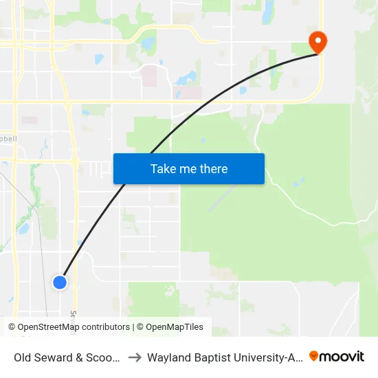 Old Seward & Scooter Ssw to Wayland Baptist University-Anchorage map