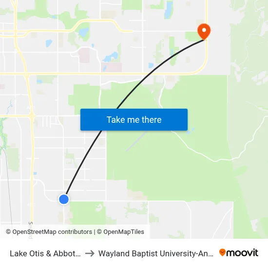 Lake Otis & Abbott Nne to Wayland Baptist University-Anchorage map