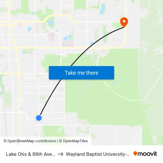 Lake Otis & 88th Avenue Nne to Wayland Baptist University-Anchorage map