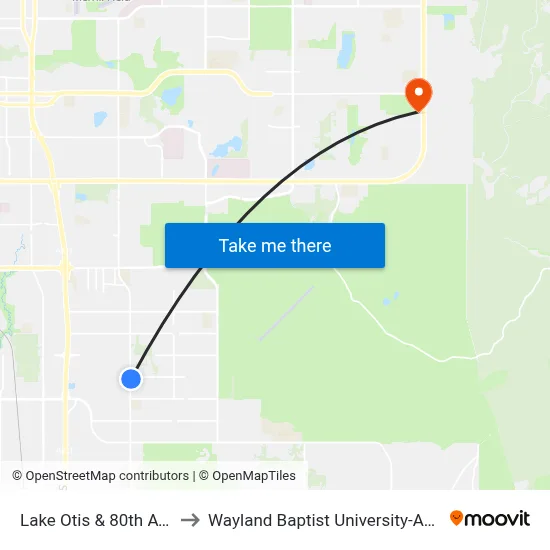 Lake Otis & 80th Ave Sse to Wayland Baptist University-Anchorage map