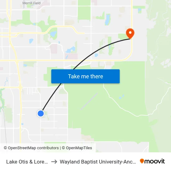 Lake Otis & Lore Nne to Wayland Baptist University-Anchorage map