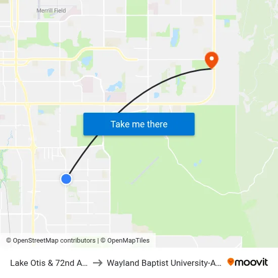 Lake Otis & 72nd Ave Nne to Wayland Baptist University-Anchorage map
