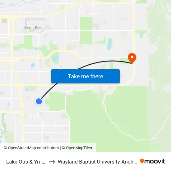 Lake Otis & Ymca E to Wayland Baptist University-Anchorage map