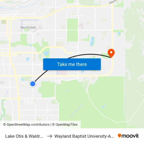 Lake Otis & Waldron Nne to Wayland Baptist University-Anchorage map