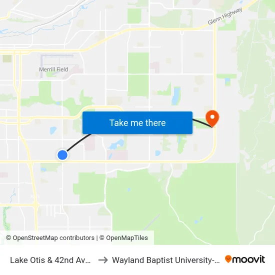 Lake Otis & 42nd Avenue Nne to Wayland Baptist University-Anchorage map