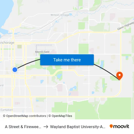 A Street & Fireweed Nne to Wayland Baptist University-Anchorage map