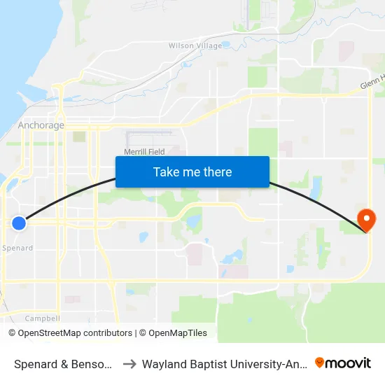 Spenard & Benson Nnw to Wayland Baptist University-Anchorage map
