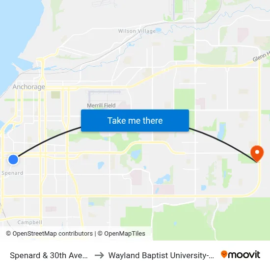 Spenard & 30th Avenue Nnw to Wayland Baptist University-Anchorage map