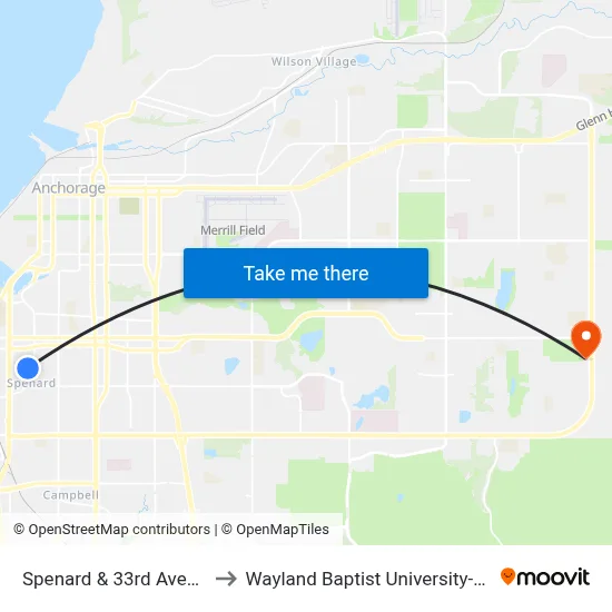 Spenard & 33rd Avenue Nnw to Wayland Baptist University-Anchorage map