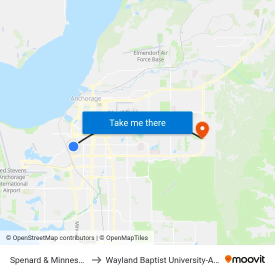 Spenard & Minnesota Ene to Wayland Baptist University-Anchorage map
