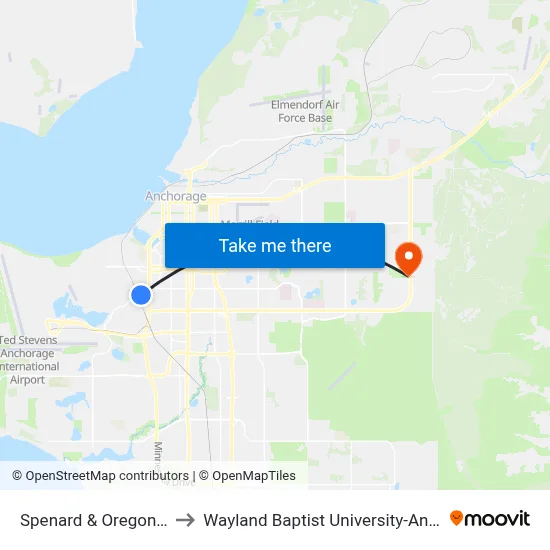 Spenard & Oregon Wnw to Wayland Baptist University-Anchorage map