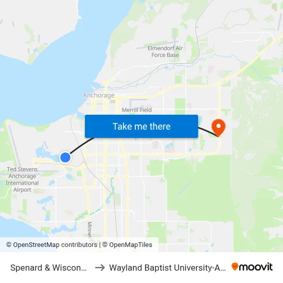 Spenard & Wisconsin Ssw to Wayland Baptist University-Anchorage map