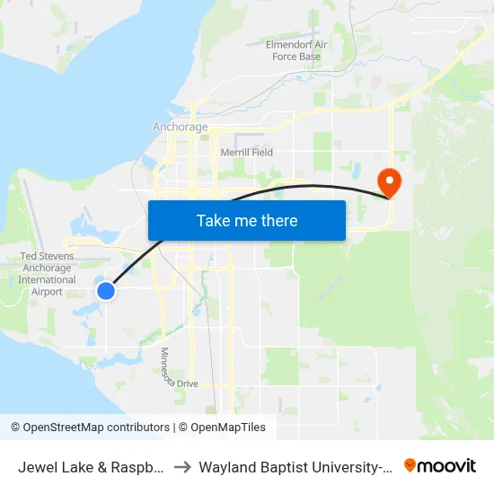 Jewel Lake & Raspberry Ssw to Wayland Baptist University-Anchorage map