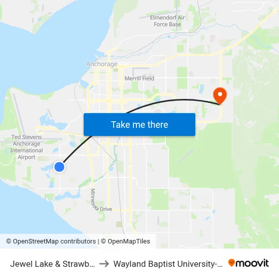 Jewel Lake & Strawberry Ssw to Wayland Baptist University-Anchorage map