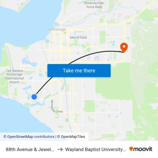 88th Avenue & Jewel Lake Ese to Wayland Baptist University-Anchorage map