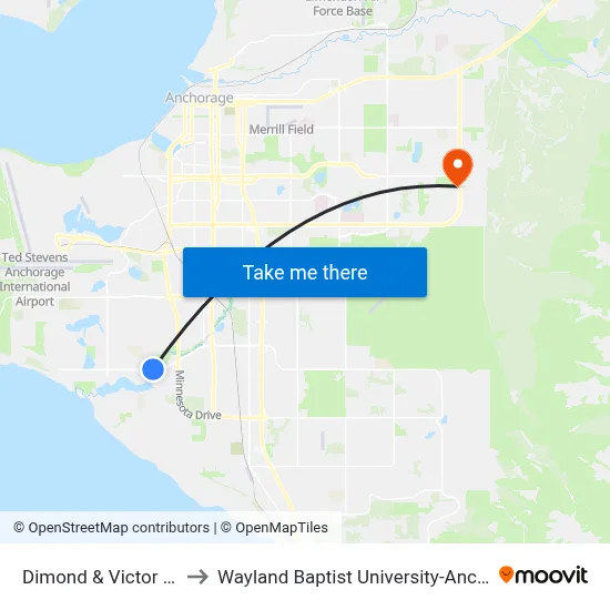 Dimond & Victor Wnw to Wayland Baptist University-Anchorage map