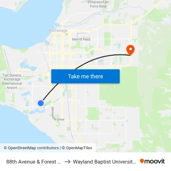 88th Avenue & Forest Village Ene to Wayland Baptist University-Anchorage map