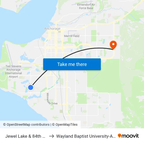 Jewel Lake & 84th Ave Sse to Wayland Baptist University-Anchorage map