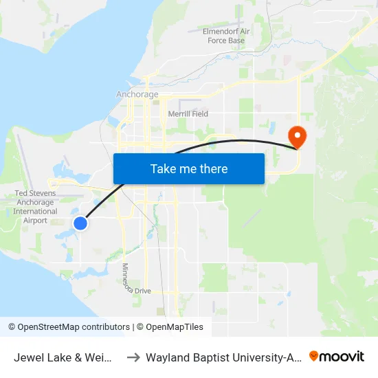Jewel Lake & Weimer Nne to Wayland Baptist University-Anchorage map