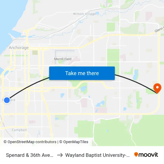 Spenard & 36th Avenue Nne to Wayland Baptist University-Anchorage map