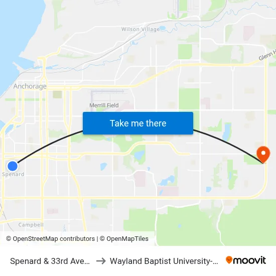 Spenard & 33rd Avenue Nne to Wayland Baptist University-Anchorage map