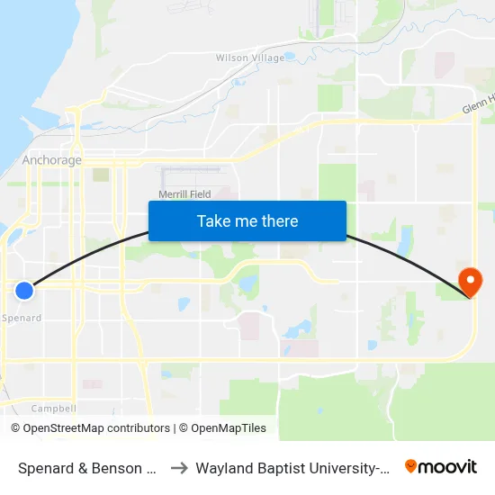 Spenard & Benson Blvd Sse to Wayland Baptist University-Anchorage map