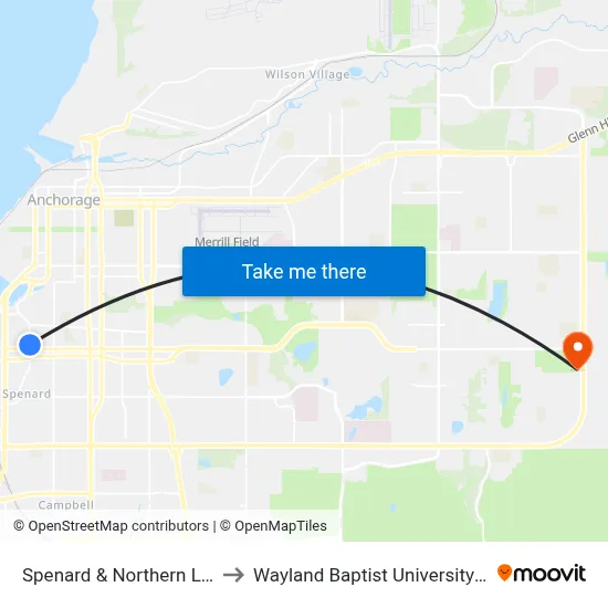 Spenard & Northern Lights Nne to Wayland Baptist University-Anchorage map