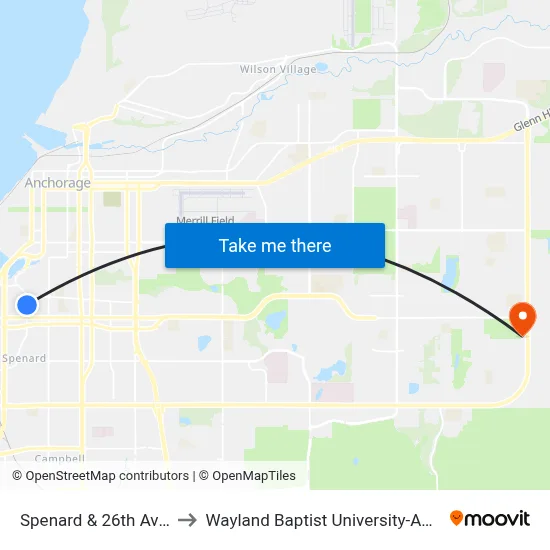 Spenard & 26th Ave Nne to Wayland Baptist University-Anchorage map