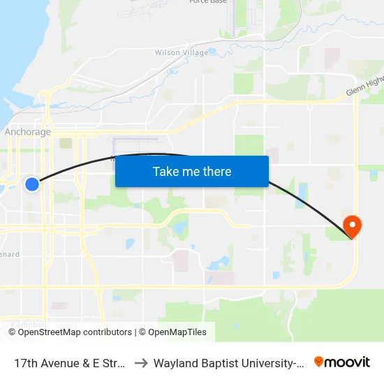 17th Avenue & E Street Wsw to Wayland Baptist University-Anchorage map