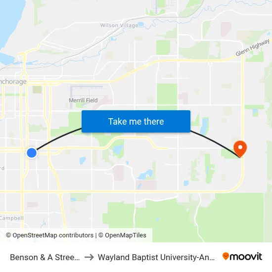 Benson & A Street Ese to Wayland Baptist University-Anchorage map