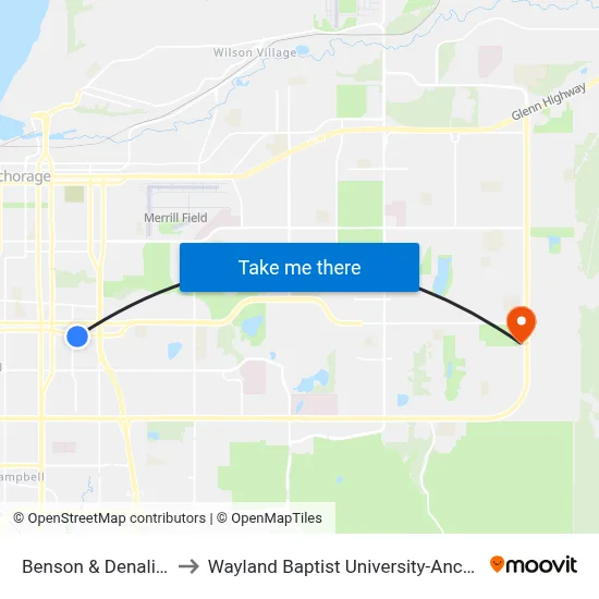 Benson & Denali Ese to Wayland Baptist University-Anchorage map