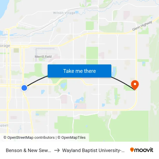 Benson & New Seward Ese to Wayland Baptist University-Anchorage map