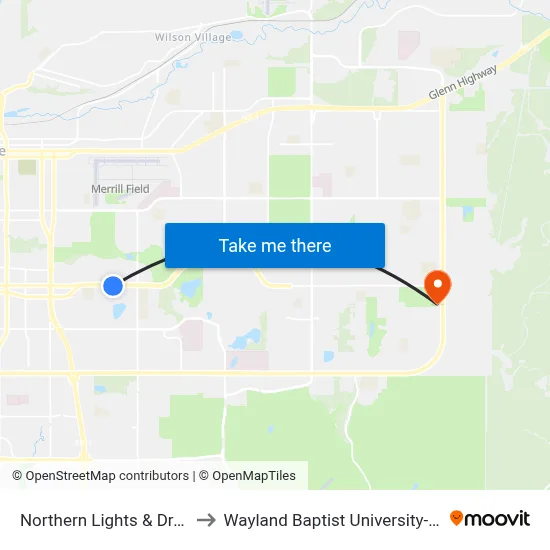 Northern Lights & Drake Wsw to Wayland Baptist University-Anchorage map