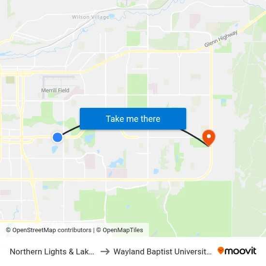 Northern Lights & Lake Otis Wsw to Wayland Baptist University-Anchorage map