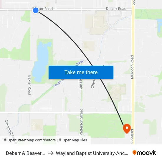 Debarr & Beaver Ese to Wayland Baptist University-Anchorage map
